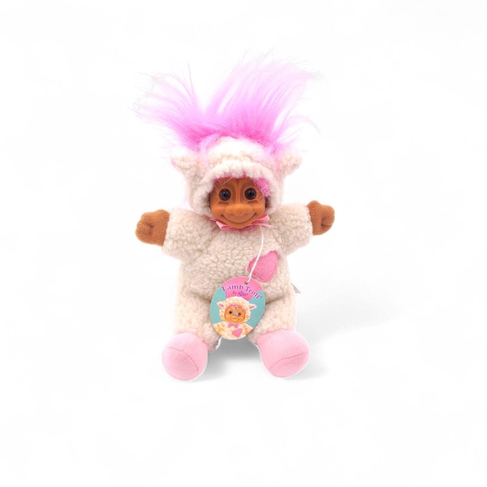 Vtg 90s Russ Lamb Troll Doll #2415 Plush Troll in Lamb Hang Tag Troll 90s Easter